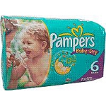 Pampers Baby-Dry Diapers for Kids Size 6, 35lb+, Disposable, Latex-free - Qty: PK of 18 EA